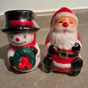 Vintage Festive Santa and Snowman Christmas Candles**